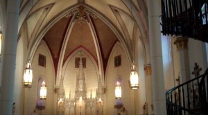 The interior of The Loretto Chapel in Santa Fe, N.M., home of a mysterious, and some would say miraculous, spiral staircase. (Marrton Dormish)