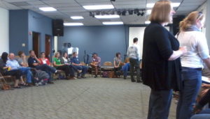 Representatives from Boulder-area faith communities and non-profits gathered at Boulder Valley Christian Church for a flood relief meeting on Sept. 16. (Marrton Dormish)