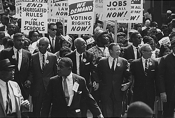 Leaders marching from the Washington Monument to the Lincoln Memorial during the March on Washington on August 28, 1963. (National Archives and Records Administration via Wikimedia Commons)