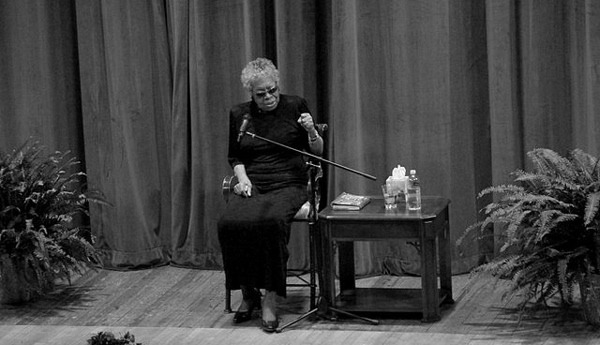 Poet and activist Maya Angelou addresses students and staff at Tennessee Technological University on March 21, 2012. (Brian Stansberry via Wikimedia Commons).